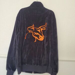 Velvet Jacket Full Zip Bull Embroidery Black No Size Tag Or Brand Stylish Unique